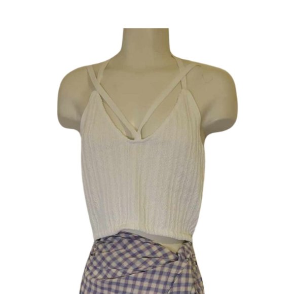 ZARA White V-neck - Double Cable Knit Crop Top Perfect for Spring and Summer - Picture 1 of 4